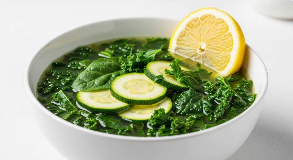 Light and healthy detox vegetable soup with lemon