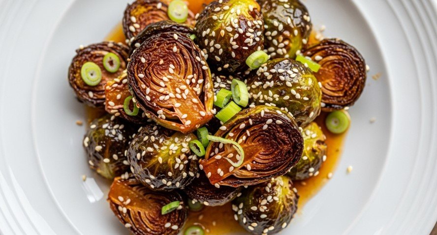 Honey Sriracha Brussels Sprouts on a plate