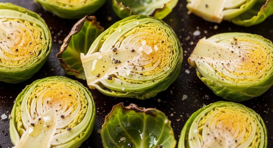 Brussels sprouts on a baking sheet